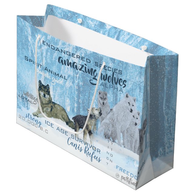 Amazing Wolves Typography | Personalised Large Gift Bag (Front Angled)