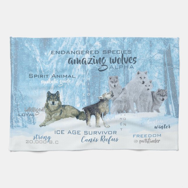 Amazing Wolves Typography | Personalised Tea Towel (Horizontal)