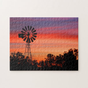 Amazingly Colourful Dawn Sunrise Windmill Jigsaw Puzzle