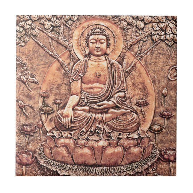 Amazingly Detailed Copper Buddha Tile (Front)