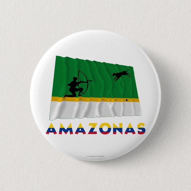 Amazonas Waving Flag with Name 6 Cm Round Badge (Front)