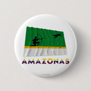 Amazonas Waving Flag with Name 6 Cm Round Badge