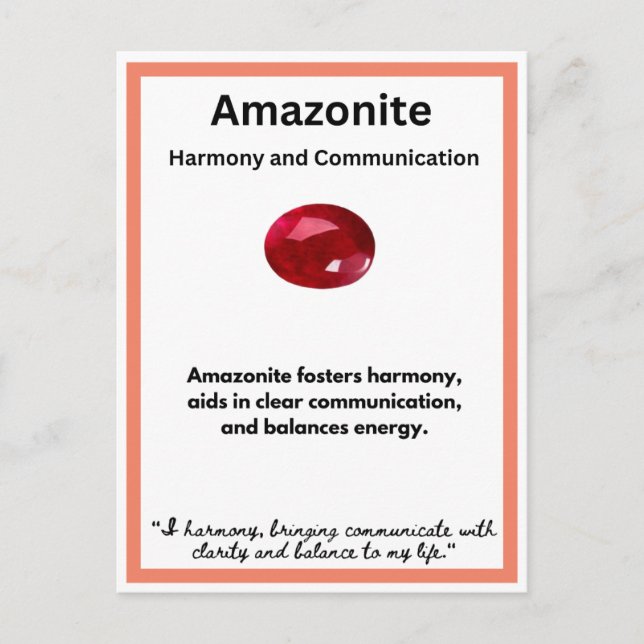 Amazonite Crystal stone meaning card (Front)