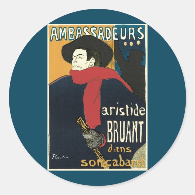 Ambassadeurs, Artistide Bruant by Toulouse Lautrec Classic Round Sticker (Front)