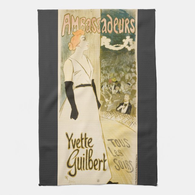 Ambassadeurs Yvette Guilbert by Theophile Steinlen Tea Towel (Vertical)