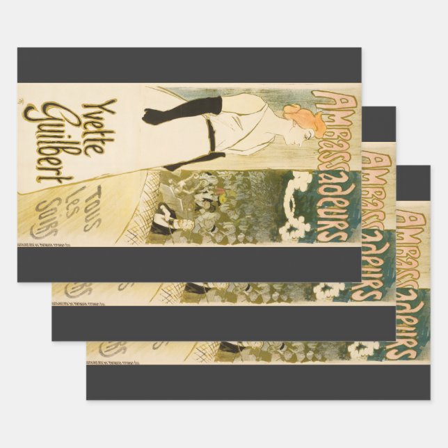Ambassadeurs Yvette Guilbert by Theophile Steinlen Wrapping Paper Sheet (Set)
