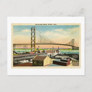 Ambassador Bridge Detroit, Michigan Vintage Postcard
