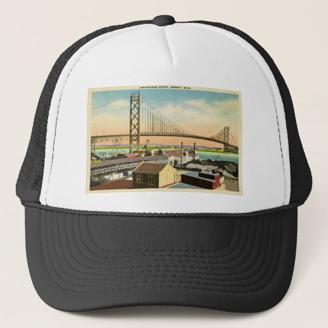 Ambassador Bridge Detroit, Michigan Vintage Trucker Hat (Front)