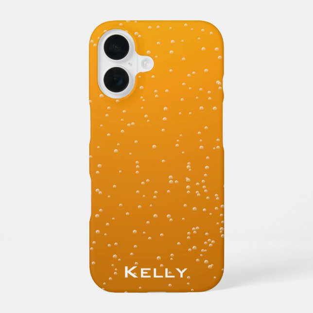 Amber Ale Bubbles with Your Name iPhone 16 Case (Back)