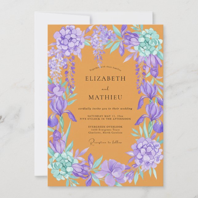 Amber Amethyst Orchid Wedding Invitation (Front)