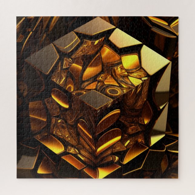 Amber and Gold Faceted Geometric Cube Jigsaw Puzzle (Vertical)