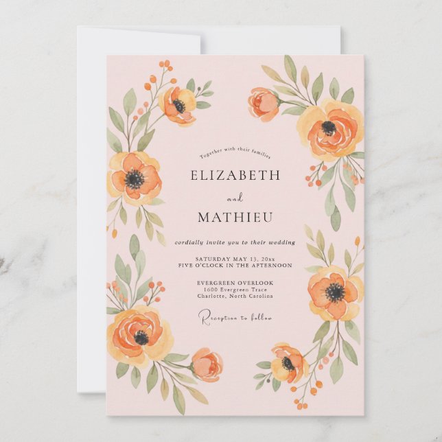 Amber Apricot Poppy Wedding Invitation (Front)