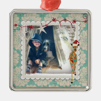 Amber & Azure Giraffe Snowflake Photo Ornament