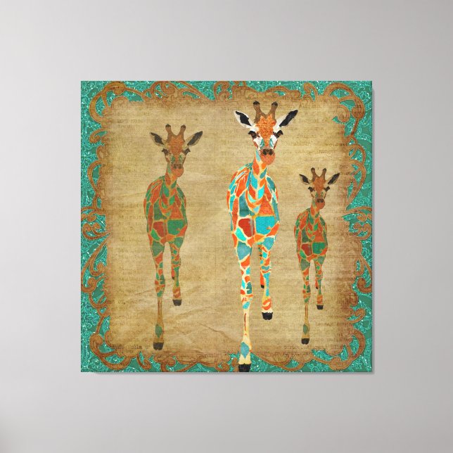 Amber  & Azure Giraffes Art Canvas Print (Front)