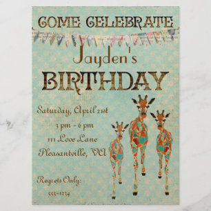 Amber & Azure Giraffes Birthday Invitation