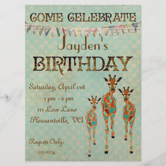 Amber & Azure Giraffes  Birthday Invitation