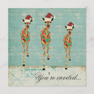 Amber & Azure Giraffes Christmas Party Invitation