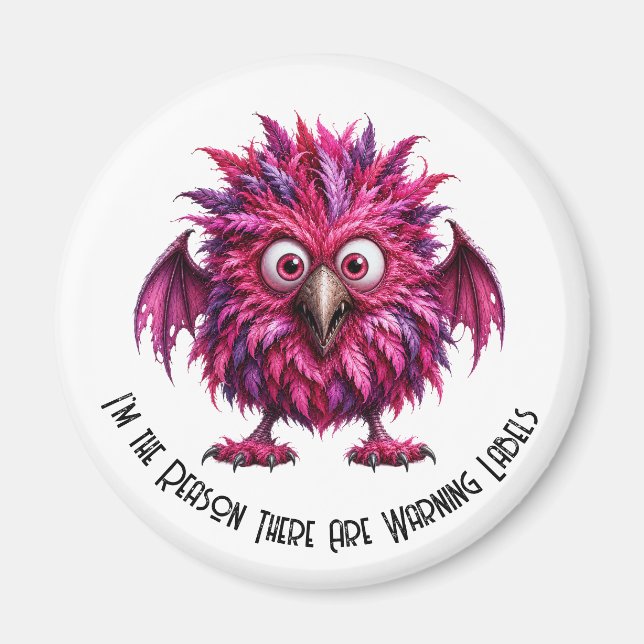 Amber - Big-Eyed Feathered Whimsical Monster  Magnet (Front)
