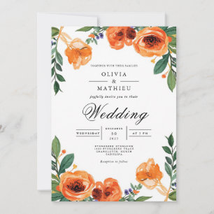 Amber Blossom Floral Wedding Invitation