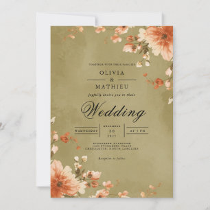 Amber Blossom Flourish Wedding Invitation