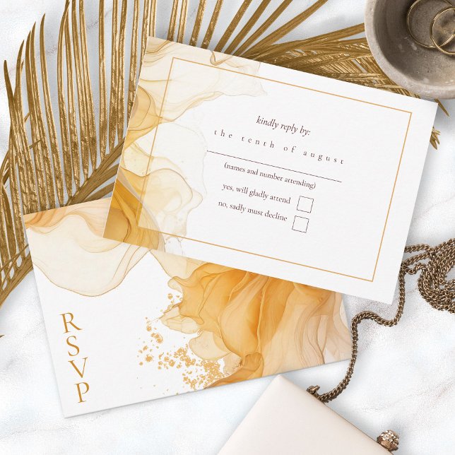 Amber Brandy Abstract Ink Wedding ID1089 RSVP Card (Creator Uploaded)