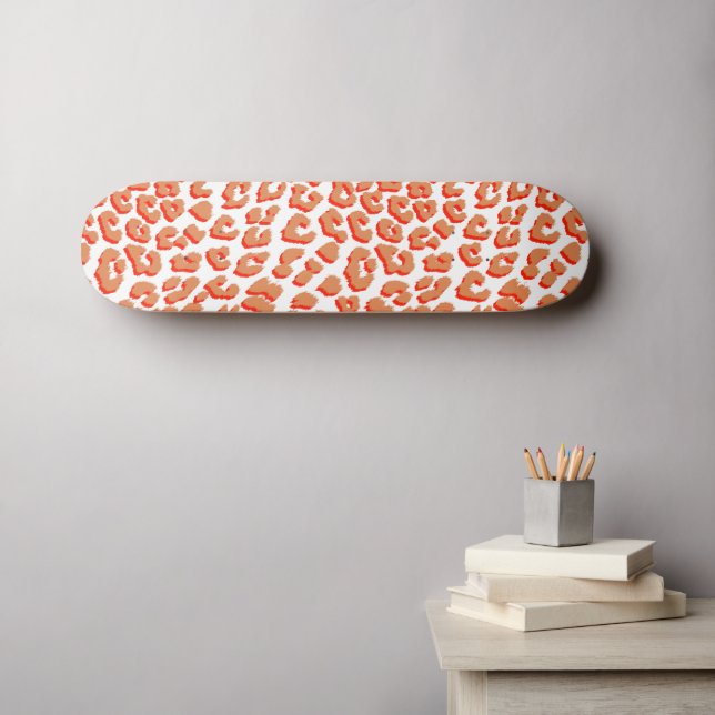Amber Colour and White Leopard Print Skateboard (Wall Art (Horz))