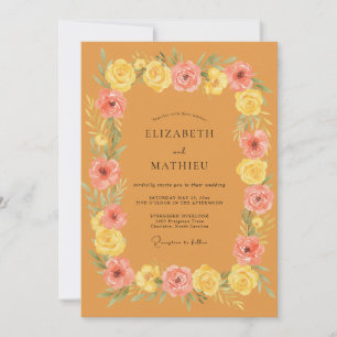Amber Coral Peony Wedding Invitation