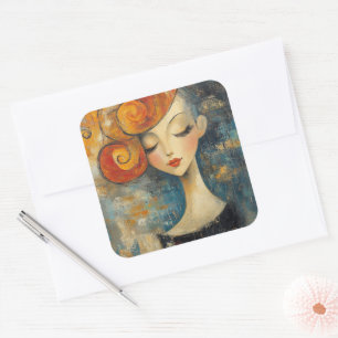 Amber Curls Bring Quiet Thoughts Square Sticker