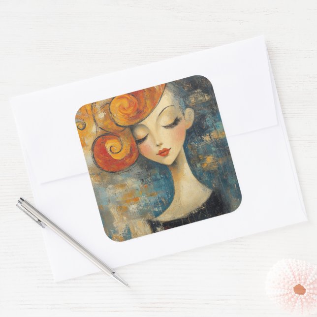 Amber Curls Bring Quiet Thoughts Square Sticker (Envelope)