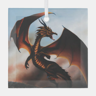 Amber Dragon Fantasy Glass Tree Decoration