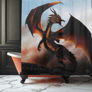 Amber Dragon Fantasy Shower Curtain