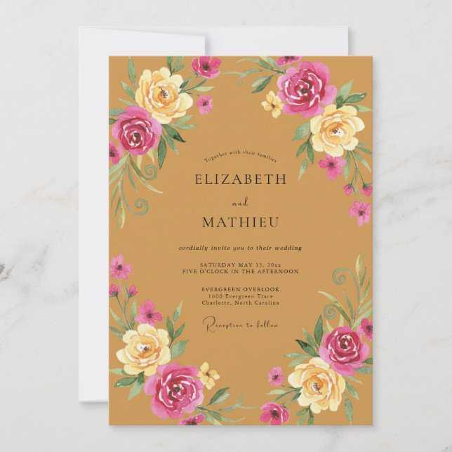 Amber Dusty Pink Blossom Wedding Invitation (Front)