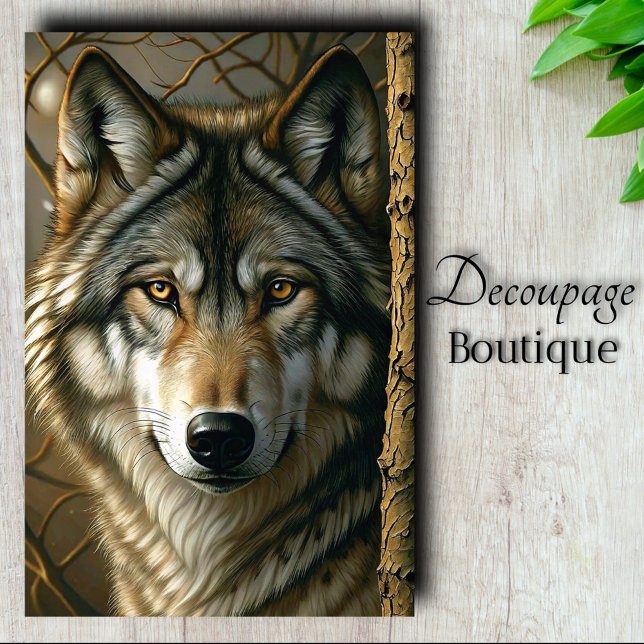 Amber Eye Wolf Forest Gaze Decoupage Tissue Paper (Amber Gaze Decoupage Tissue Paper)