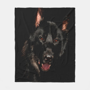 Amber Eyed Black German Shepherd Dog Fleece Blanket