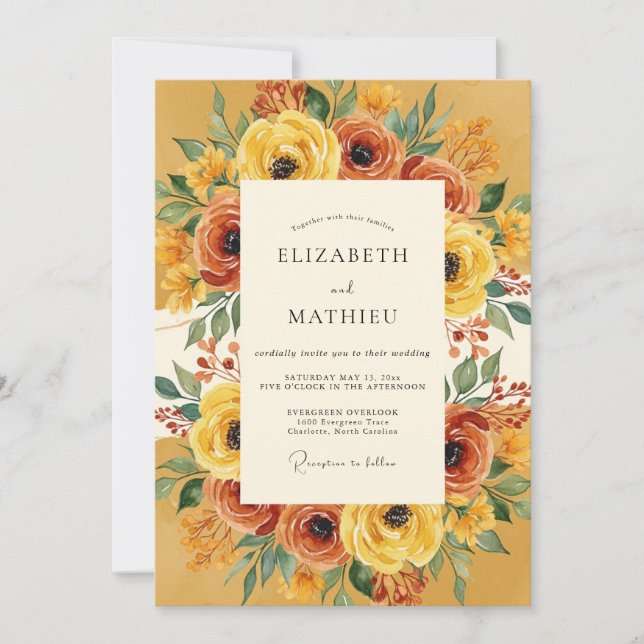 Amber Floral Autumn Wedding Invitation (Front)
