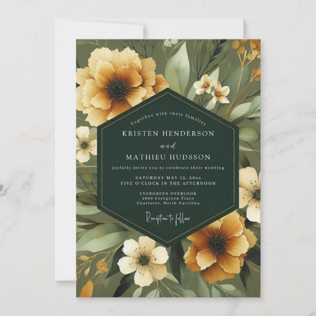 Amber Floral Botanical Romance Wedding Invitation (Front)