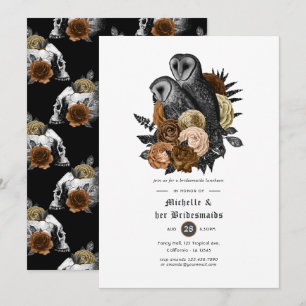 Amber Floral Owls Gothic Bridesmaids Luncheon Invitation