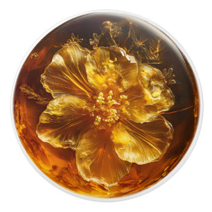 Amber Flower Nature Pattern Ceramic Knob