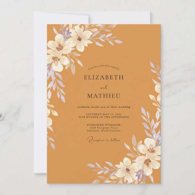 Amber Foliage Eucalyptus Wedding Invitation (Front)
