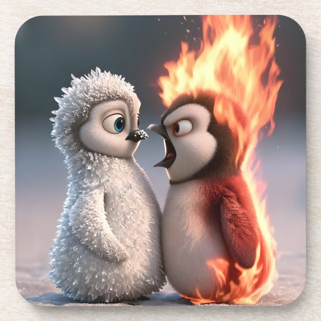Amber & Frosty Tiny Penguins Big Feelings Coaster (Front)