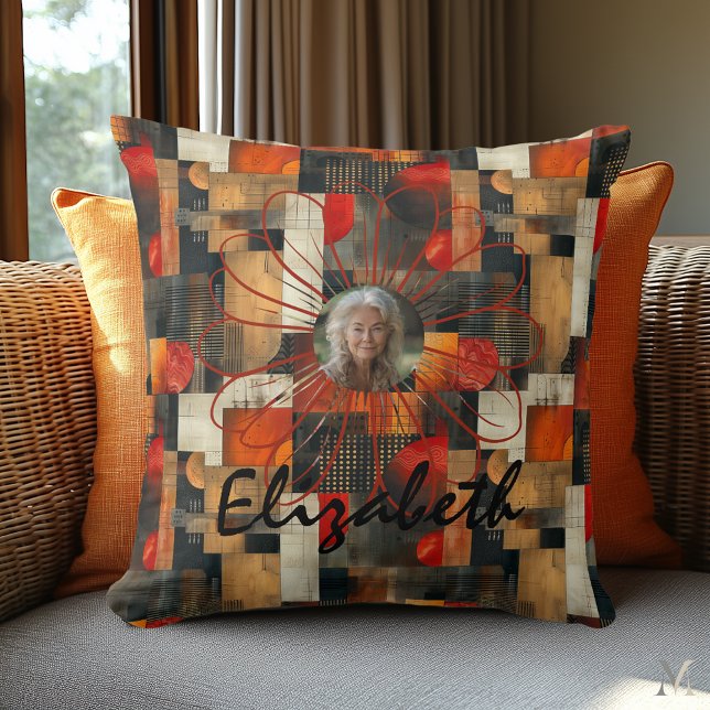 Amber Geometric Bloom – Warm Abstract Art Cushion (Creator Uploaded)
