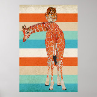Amber Giraffe & Owl Art Poster