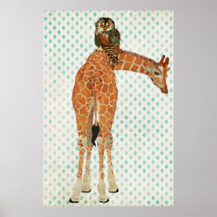 Amber Giraffe & Teal Owl Art Poster