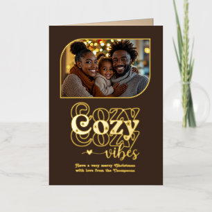 Amber Glow Cosy Vibes Christmas Photo Foil Holiday Card