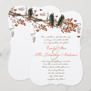 Amber Glow Fall Leaves Vintage Bird Wedding Invite