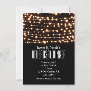 Amber Glow String Lights Rehearsal Dinner Card