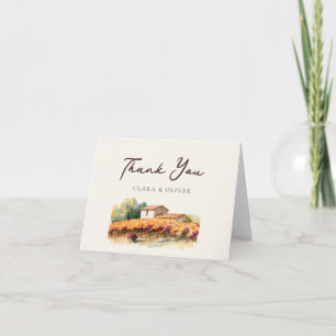 Amber Gold Vine Rows Tuscan Cantina Italy Wedding Thank You Card