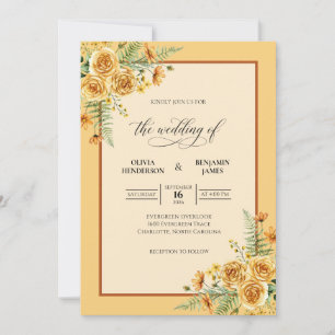 Amber Honey Flower Eucalyptus Wedding Invitation