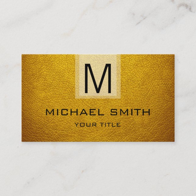 Amber Leather Textured Monogram Business Card (Front)