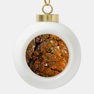 Amber Leaves of Fall Ceramic Ball Christmas Ornament